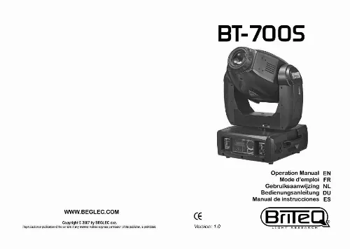Mode d'emploi BEGLEC BT-700S