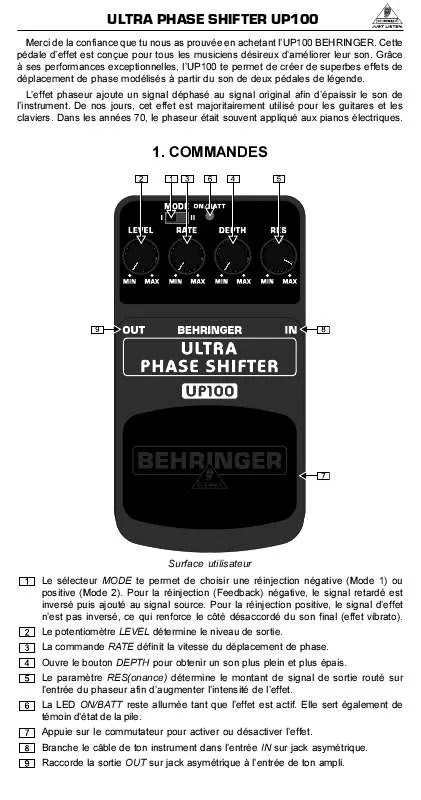 Mode d'emploi BEHRINGER UP100