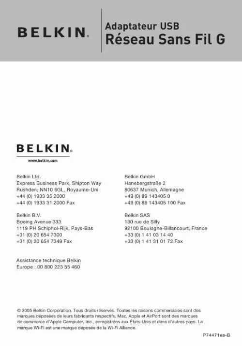 Mode d'emploi BELKIN 54G