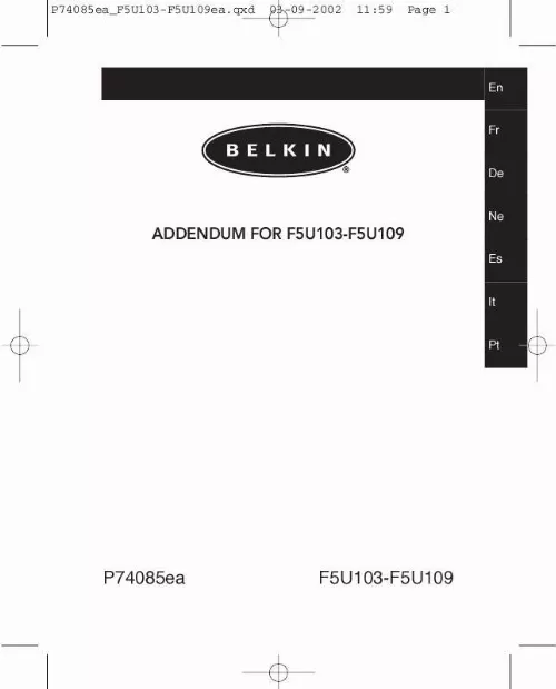 Mode d'emploi BELKIN ADAPTATEUR PDA USB #F5U109EA