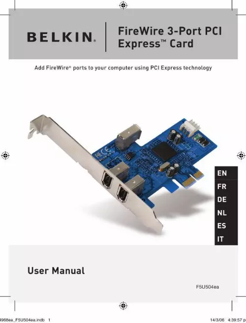 Mode d'emploi BELKIN CARTE FIREWIRE 3-PORT PCI EXPRESS #F5U504