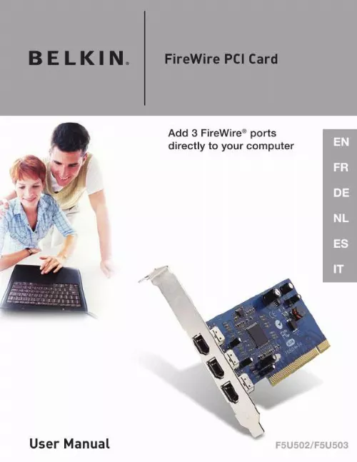 Mode d'emploi BELKIN CARTE IEEE 1394 FIREWIRE® PCI #F5U502EA