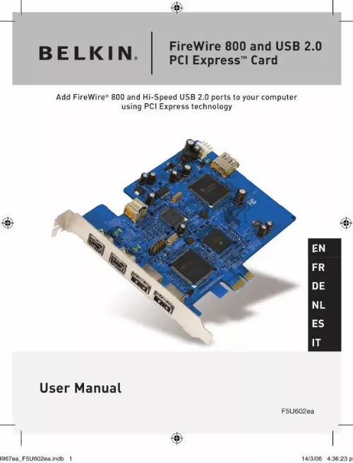 Mode d'emploi BELKIN CARTE PCI EXPRESS™ FIREWIRE 800 ET USB 2.0 #F5U602EA