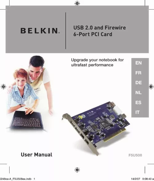 Mode d'emploi BELKIN CARTE PCI FIREWIRE/USB 2.0 À HAUT DÉBIT #F5U508VEA1
