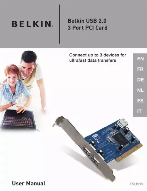 Mode d'emploi BELKIN CARTE PCI USB 2.0 À HAUT DÉBIT 2 PORTS #F5U219FR