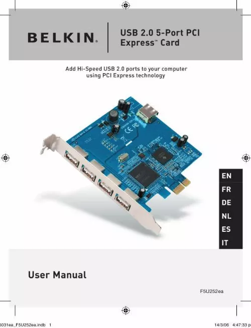 Mode d'emploi BELKIN CARTE USB 2.0 5-PORT PCI EXPRESS #F5U252