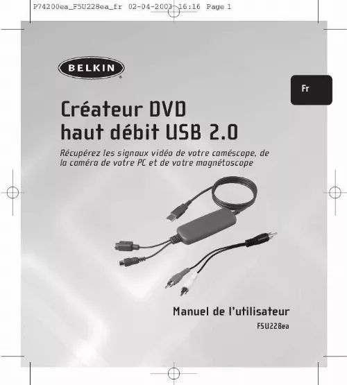 Mode d'emploi BELKIN CRÉATEUR DE DVD USB 2.0 À HAUT DÉBIT #F5U228ET