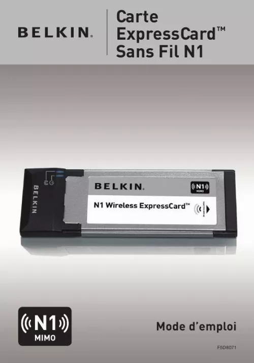 Mode d'emploi BELKIN EXPRESS CARTE WIFI N1 #F5D8071FR