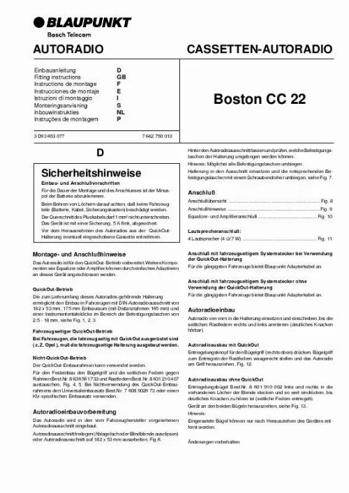 Mode d'emploi BLAUPUNKT BOSTON CC 22 QUICK-O