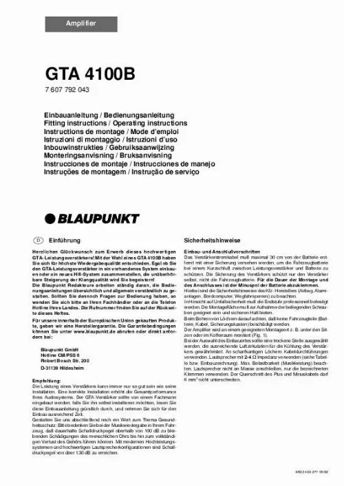 Mode d'emploi BLAUPUNKT GTA 4100B