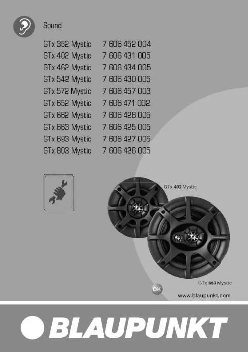 Mode d'emploi BLAUPUNKT GTX 542 MYSTIC SERIES