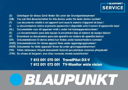 Mode d'emploi BLAUPUNKT TP DX-V TV BENELUX
