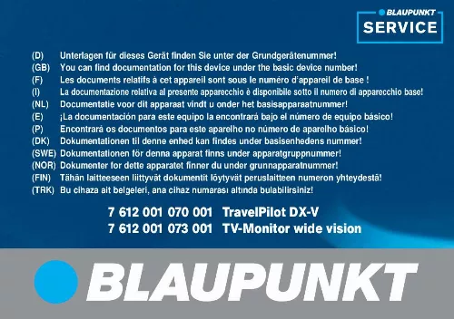 Mode d'emploi BLAUPUNKT TP DX-V TV D