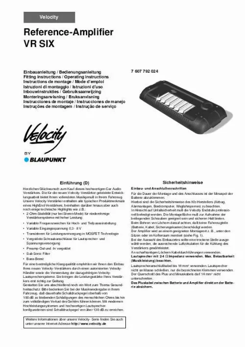 Mode d'emploi BLAUPUNKT V SIX VELOCITY AMP