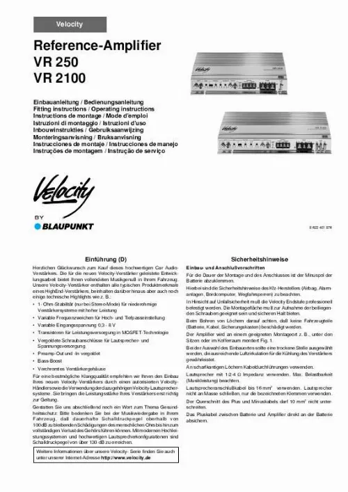 Mode d'emploi BLAUPUNKT VELOCITY VR 250 / VR 2100 REFERENCE AMPLIFIER