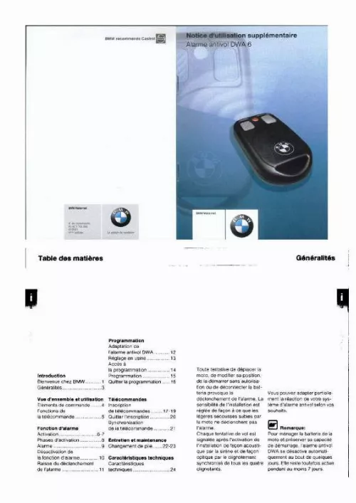 Mode d'emploi BMW DWA 6