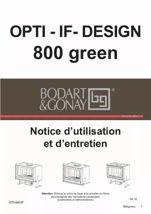 Mode d'emploi BODART & GONAY OPTI-IF-DESIGN 800 GREEN