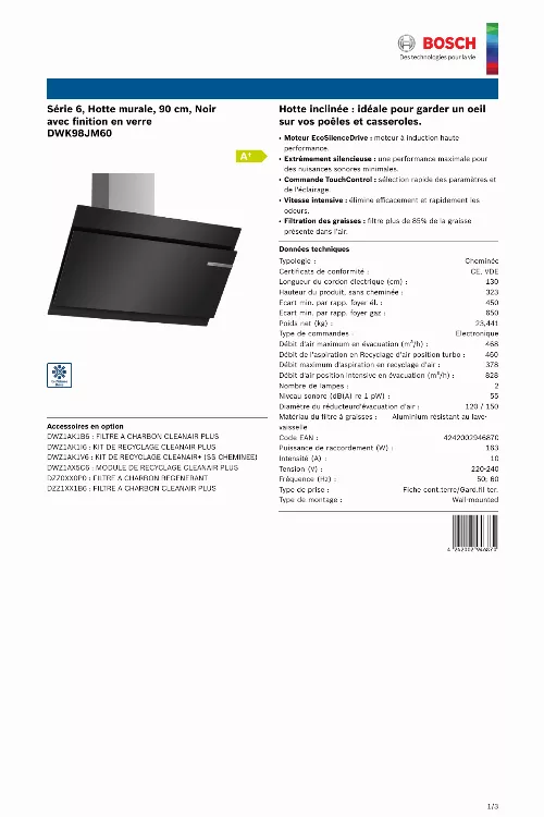 Mode d'emploi BOSCH DWK98JM60