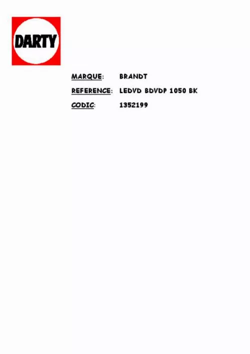 Mode d'emploi BRANDT BDVDP 1050