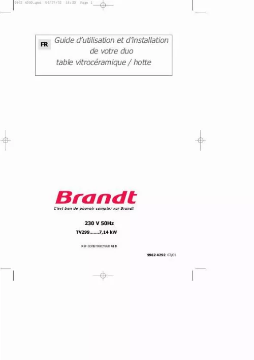 Mode d'emploi BRANDT TV299XF1