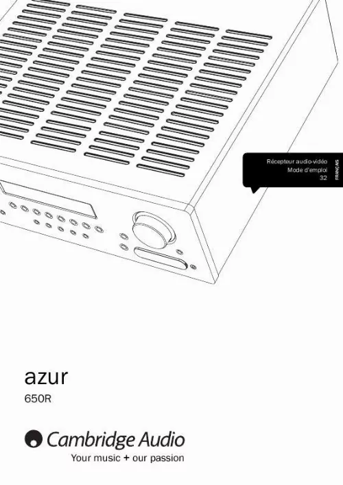 Mode d'emploi CAMBRIDGE AUDIO AZUR 650R