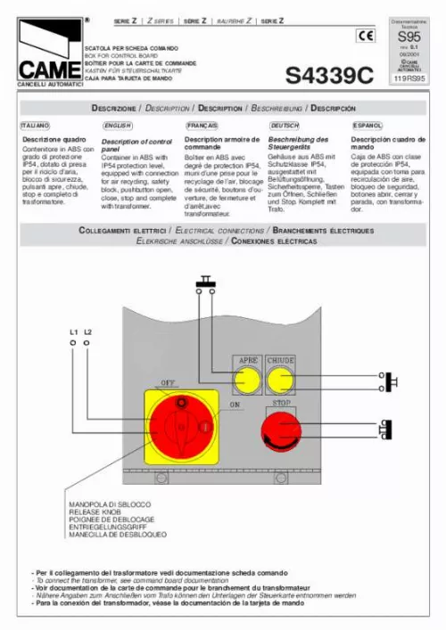 Mode d'emploi CAME S4339C