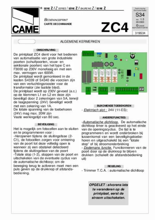 Mode d'emploi CAME ZC4