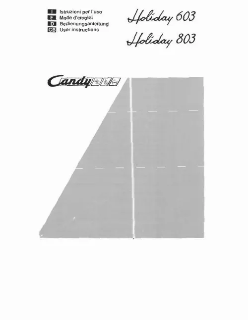Mode d'emploi CANDY HOLIDAY 803