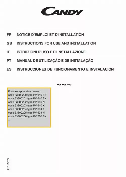 Mode d'emploi CANDY PV 750 SN