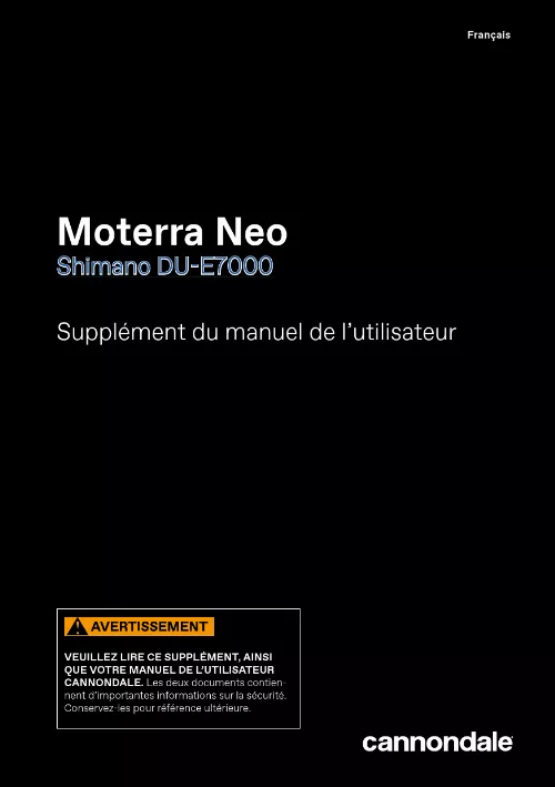 Mode d'emploi CANNONDALE MOTERRA NEO