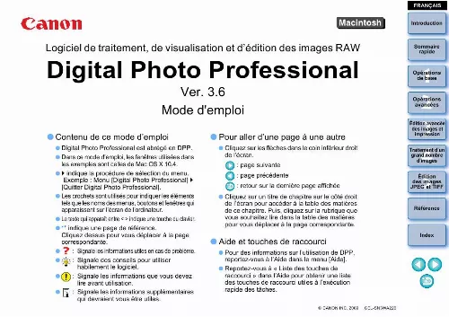 Mode d'emploi CANON DIGITAL PHOTO PROFESSIONAL VERSION 3.6