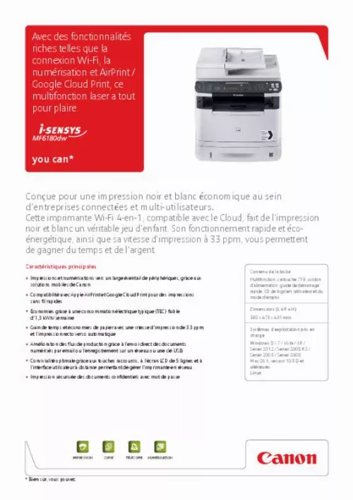 Mode d'emploi CANON I-SENSYS MF6180DW