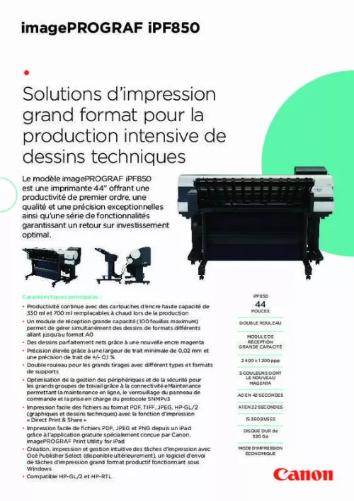 Mode d'emploi CANON IMAGEPROGRAF IPF850