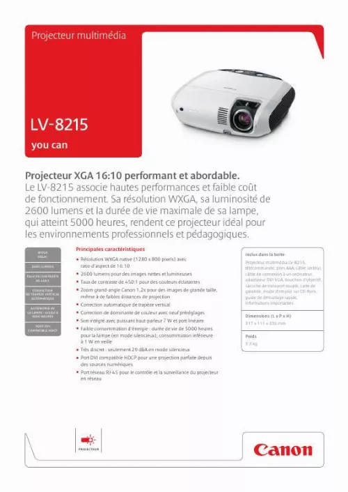 Mode d'emploi CANON LV-8215