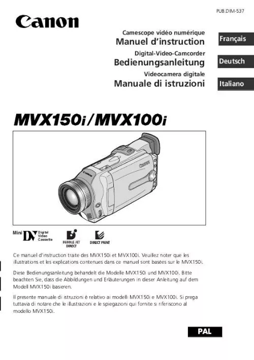 Mode d'emploi CANON MVX100I