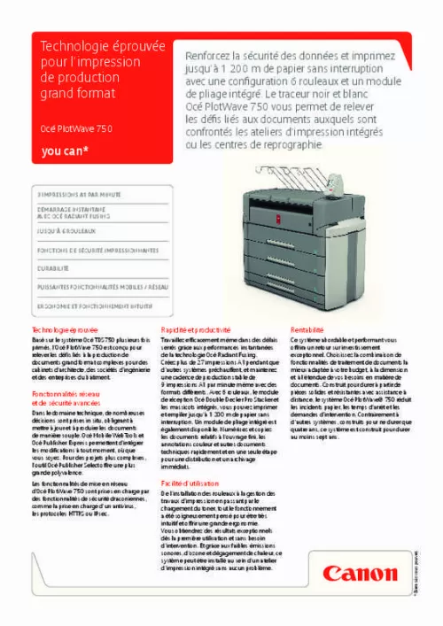 Mode d'emploi CANON OCE PLOTWAVE 750