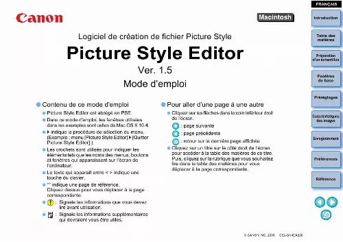 Mode d'emploi CANON PICTURE STYLE EDITOR VERSION 1.5