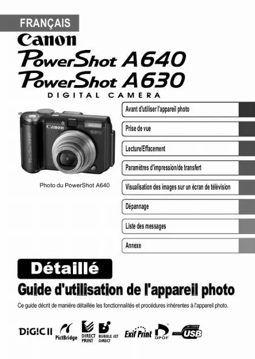 Mode d'emploi CANON POWERSHOT A630