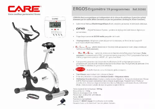 Mode d'emploi CARE FITNESS ERGOS 50580