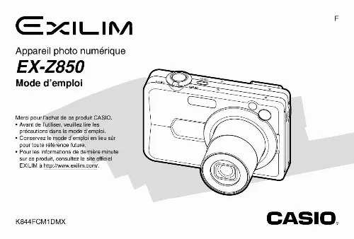 Mode d'emploi CASIO EXILIM EX-Z850