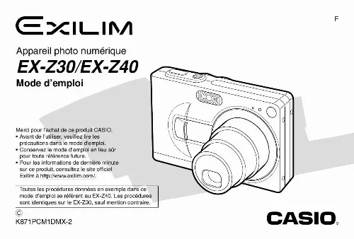Mode d'emploi CASIO EXILIM EX-Z40