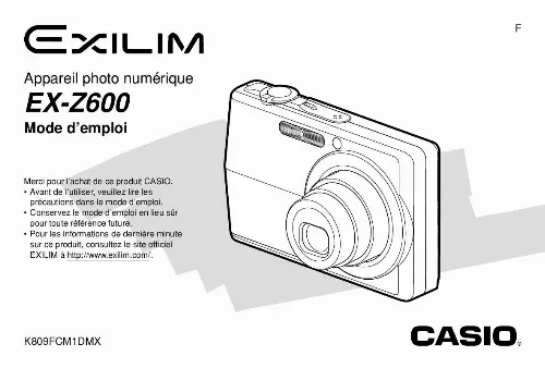 Mode d'emploi CASIO EXILIM Z600