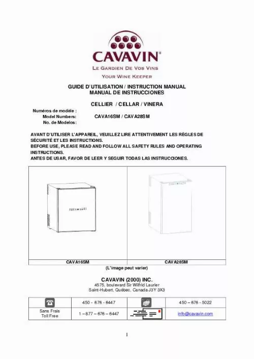 Mode d'emploi CAVAVIN CAVA28SM