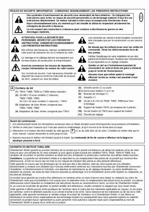 Mode d'emploi CHAMBERLAIN TM30