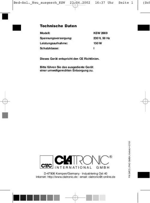 Mode d'emploi CLATRONIC KSW 2669