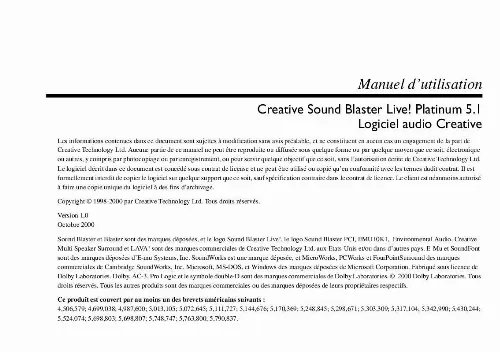 Mode d'emploi CREATIVE SOUND BLASTER LIVE PLATINUM 5.1