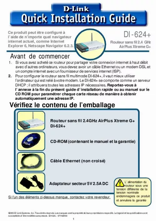 Mode d'emploi D-LINK AIRPLUS XTREME G DI-624 PLUS