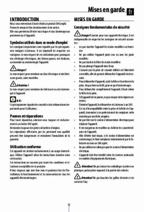 Mode d'emploi DELONGHI AC150