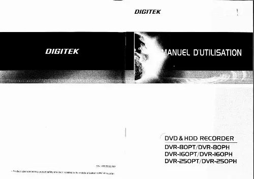Mode d'emploi DIGITEK DVR-250PT