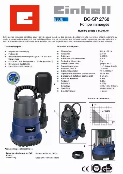 Mode d'emploi EINHELL BG-SP 2768